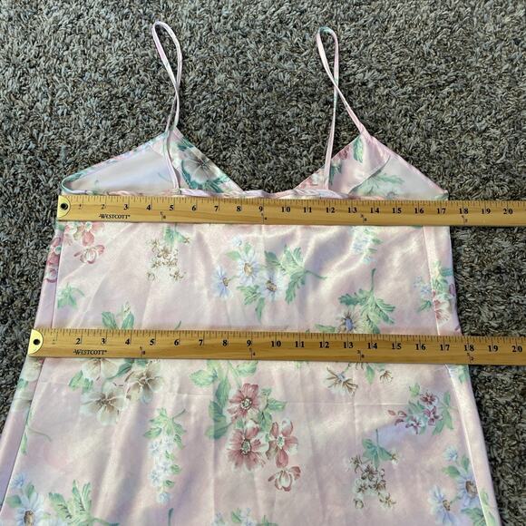 Mini Slip Dress Size Medium Pink Pastel Floral Silky Lingerie Coquette Feminine - Picture 13 of 15